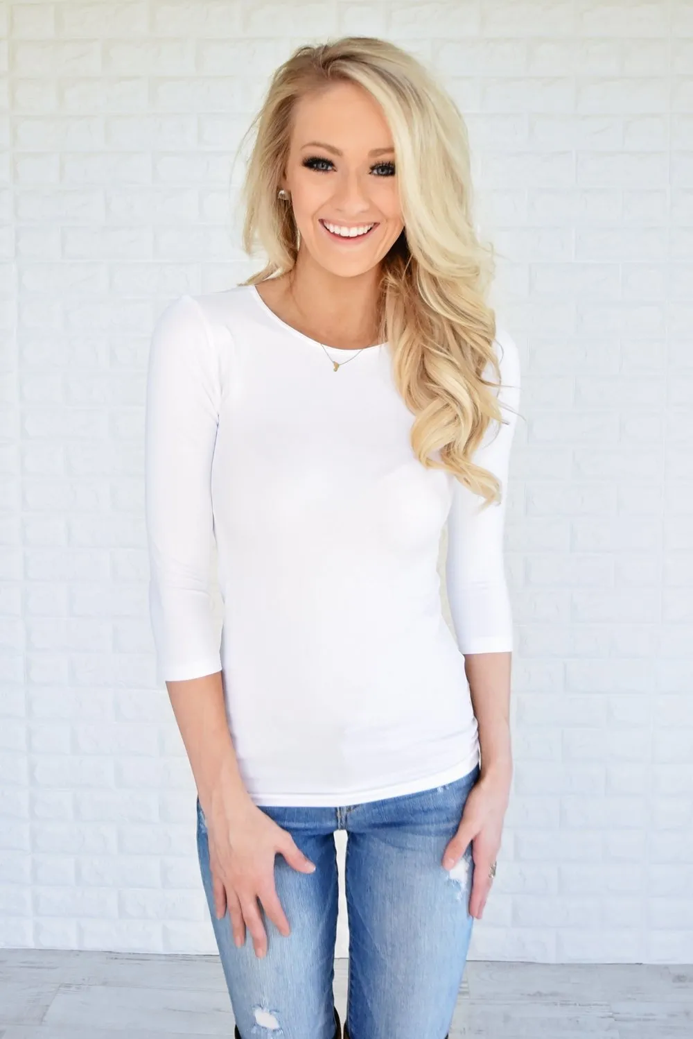 3/4 Sleeve Seamless Top -White
