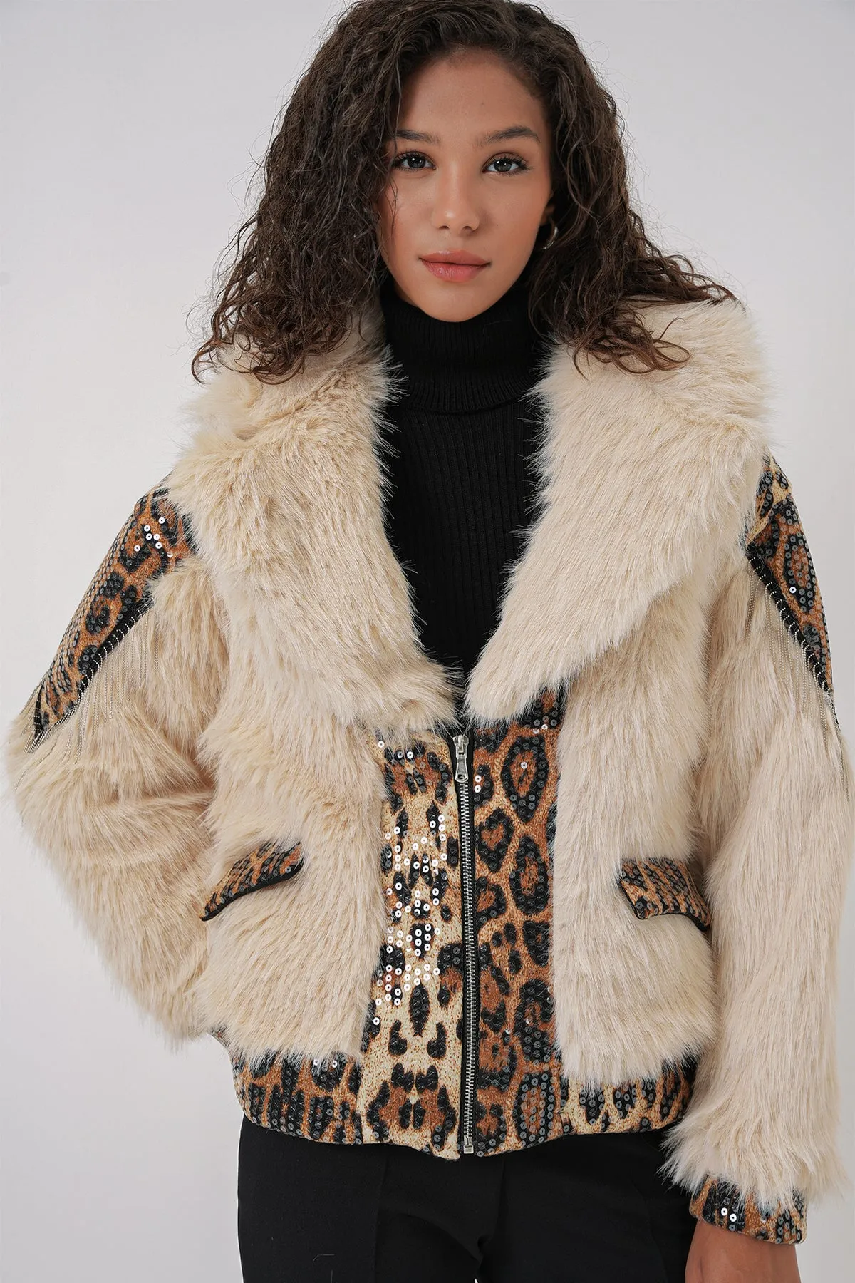 5209 peluş kürk mont