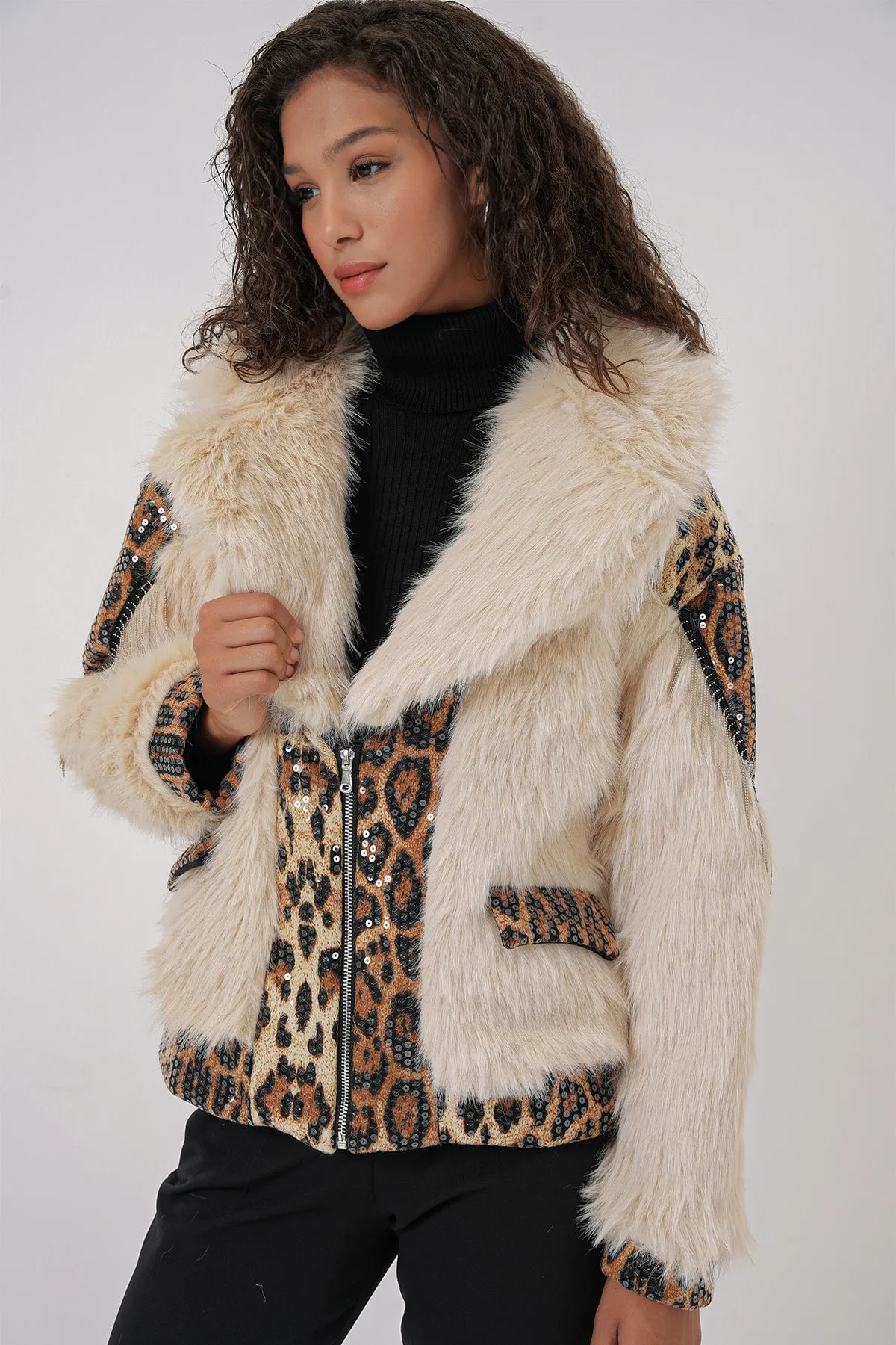 5209 peluş kürk mont