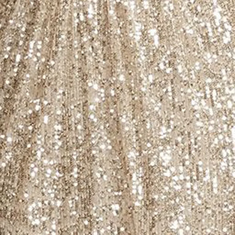 Allover Sequin Pleated V Neck Gown Slit Straps Floor Length Sleeveless