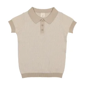 Analogie Knit Polo Short Sleeve - Taupe Stripe