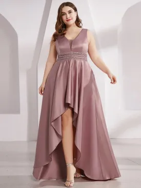 Asymmetrical V-Neck Sleeveless Floor-Length Dress