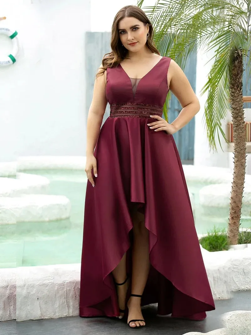 Asymmetrical V-Neck Sleeveless Floor-Length Dress