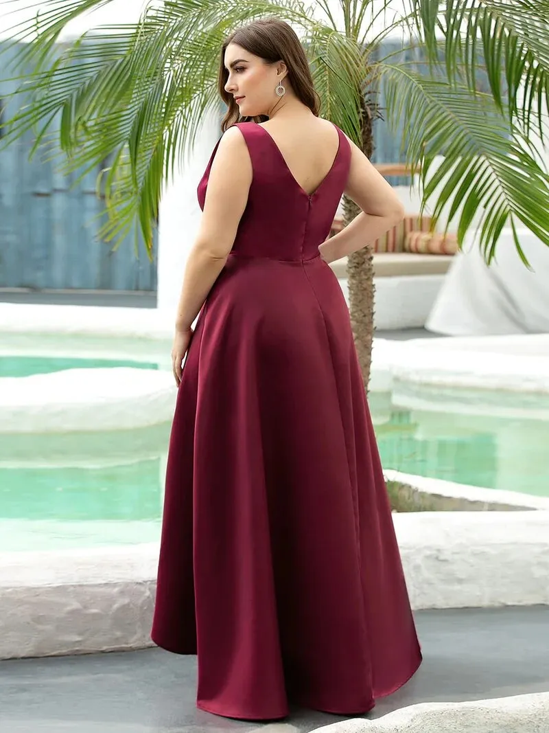 Asymmetrical V-Neck Sleeveless Floor-Length Dress