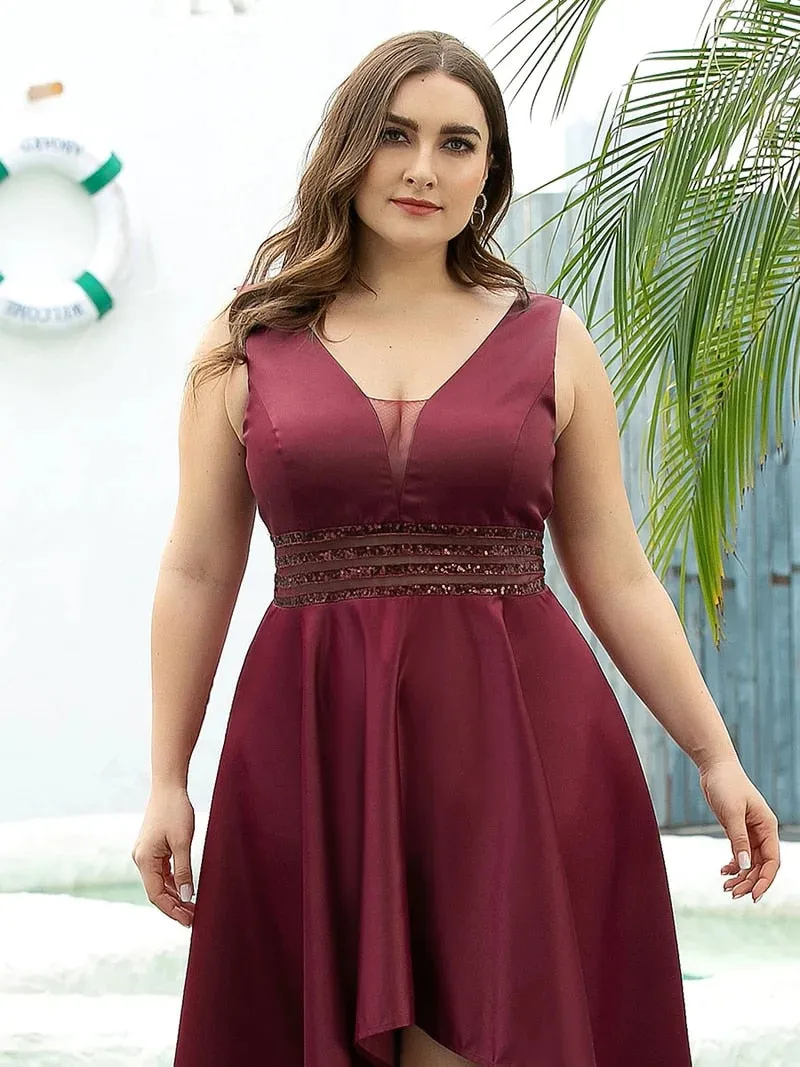 Asymmetrical V-Neck Sleeveless Floor-Length Dress
