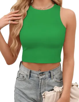 AURUZA Crop Tops for Women, High Neck Cropped Tank Top Double Lined Sleeveless Racerback Workout Tops Basic Cute Summer Shirt