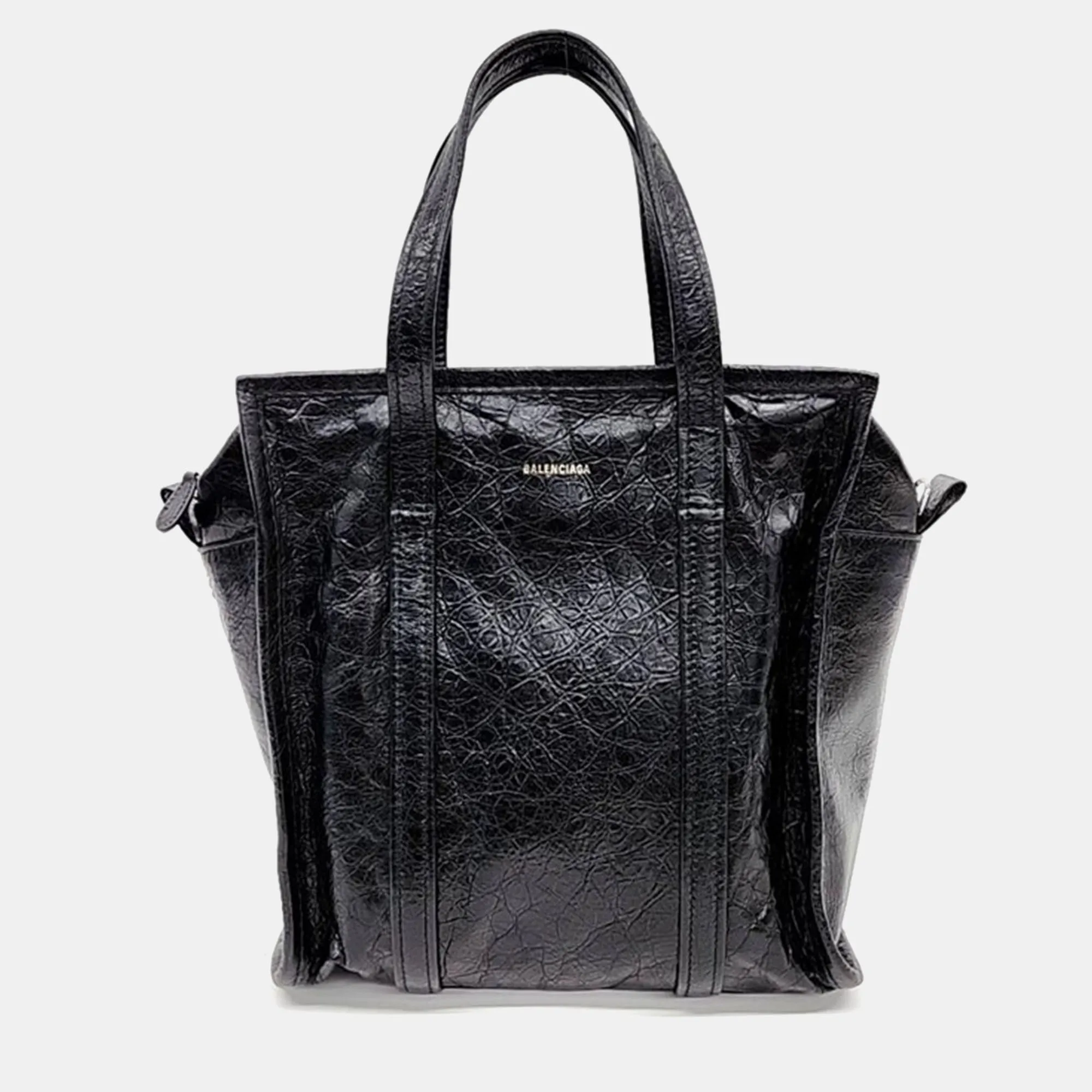 Black Leather Bazar Tote Bag