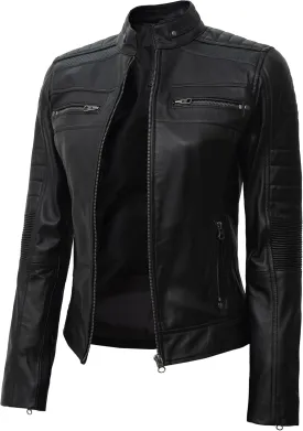 Blingsoul Cafe Racer Leather Jacket Womens - Real Lambskin Leather Jackets for Women