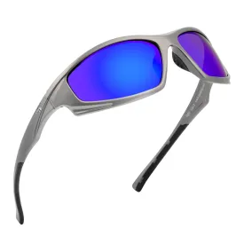 Blue Mirrored Wraparound Cat 3 Polarized Sports Sunglasses