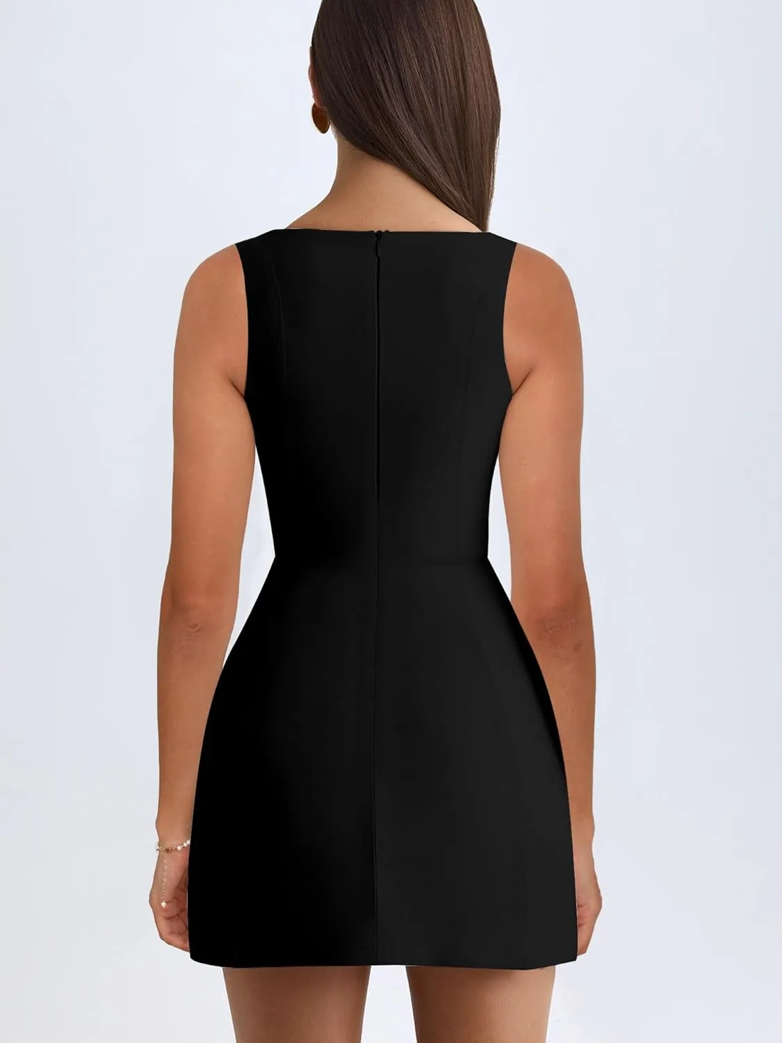BORIFLORS Women's Sexy Bodycon Corset Mini A Line Dresses Sleeveless Square Neck Party Short Dress