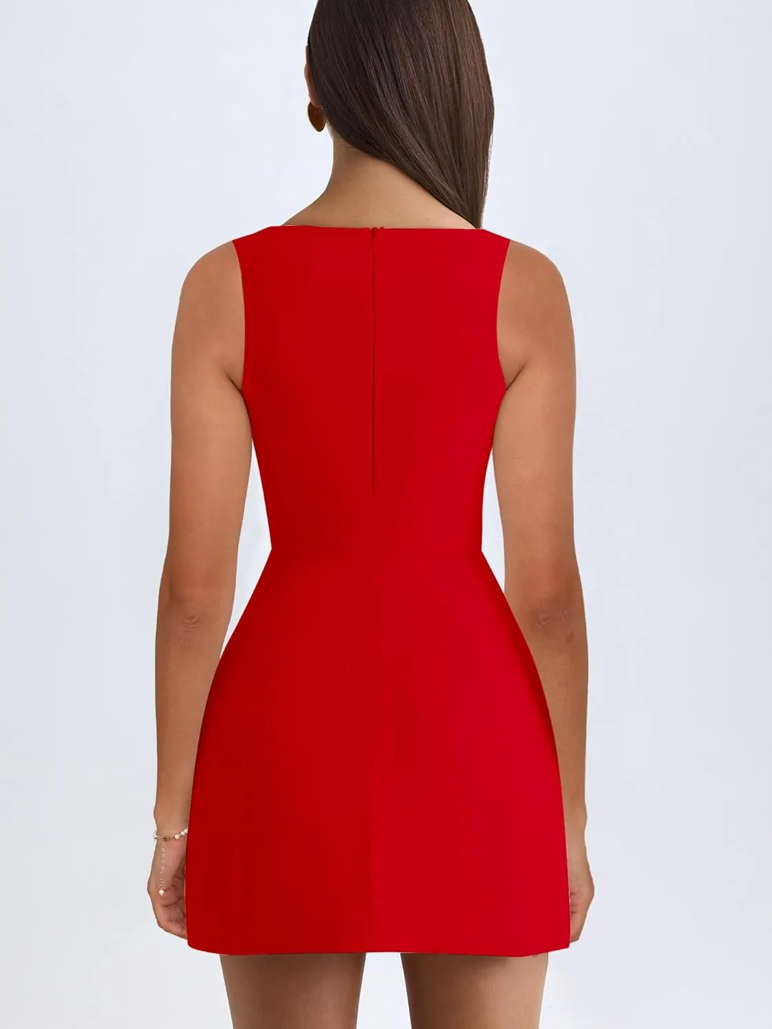 BORIFLORS Women's Sexy Bodycon Corset Mini A Line Dresses Sleeveless Square Neck Party Short Dress