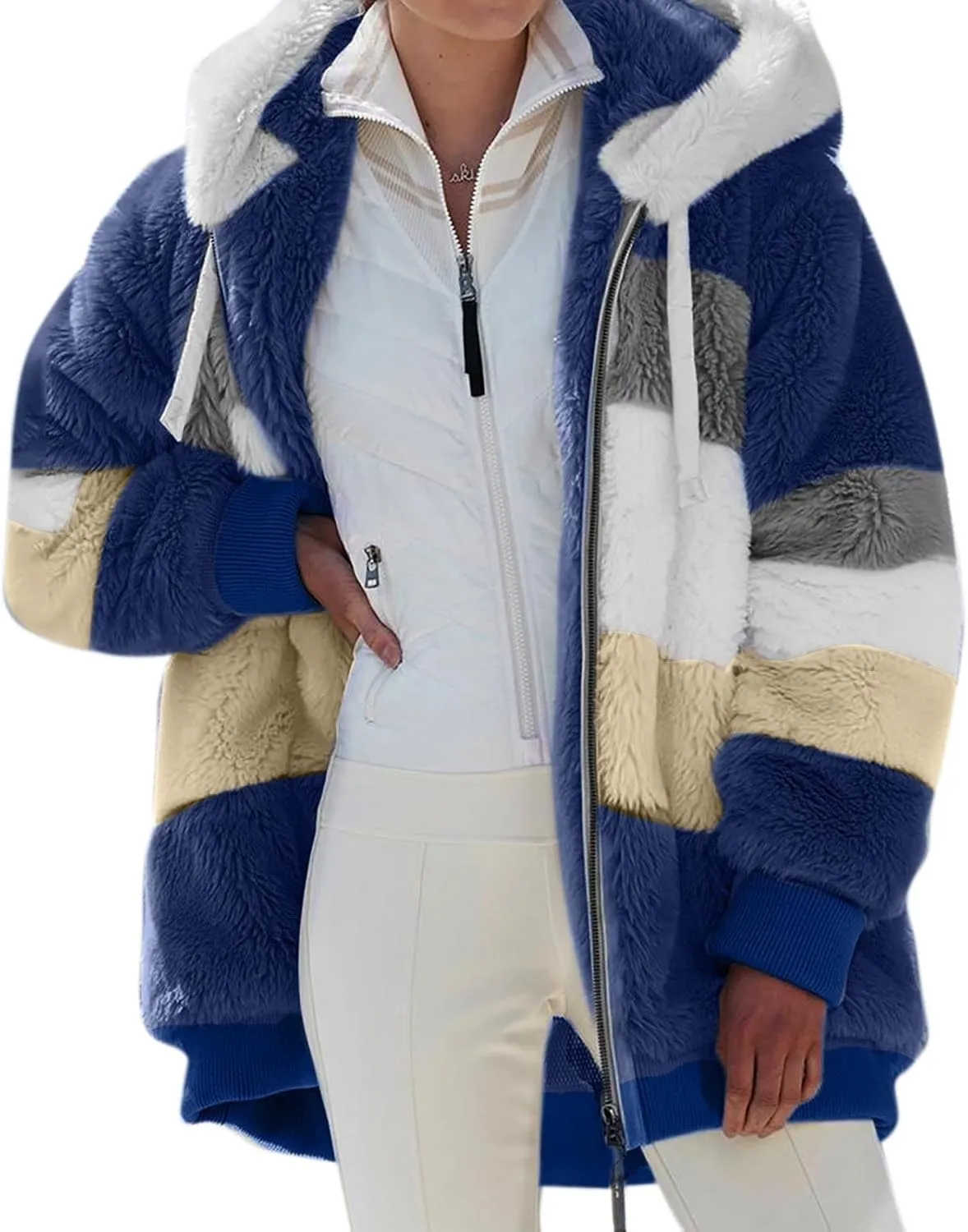 ChicCrate Womens Winter Coats Sherpa Jacket Fuzzy Fleece Jackets Oversized Casual Warm Outwear Zip Hooded Overcoat