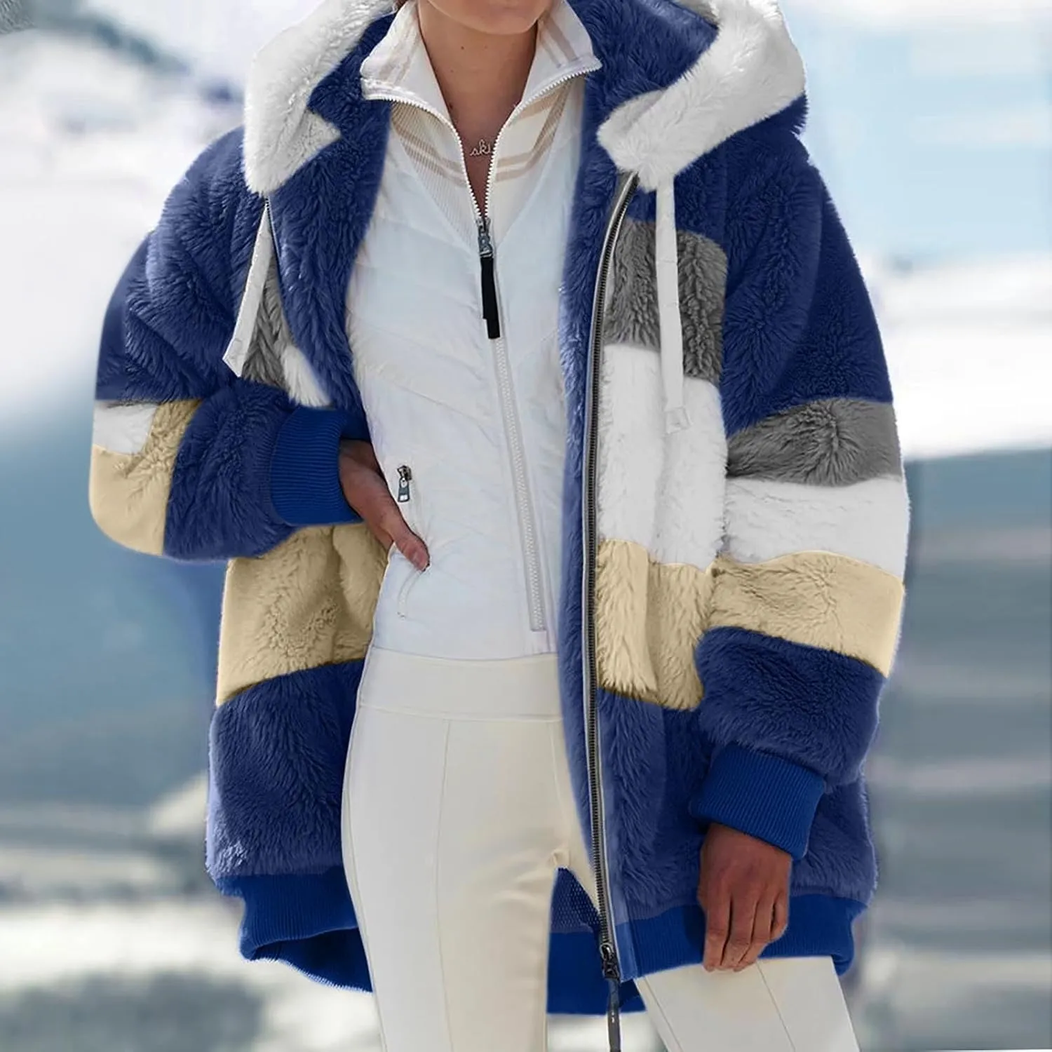 ChicCrate Womens Winter Coats Sherpa Jacket Fuzzy Fleece Jackets Oversized Casual Warm Outwear Zip Hooded Overcoat