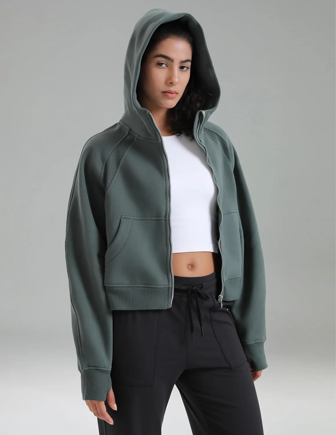 Colorfulkoala Women's Fleece Lined Oversized Hoodies Full-Zip Casual Workout Sweatshirts with Thumb Holes