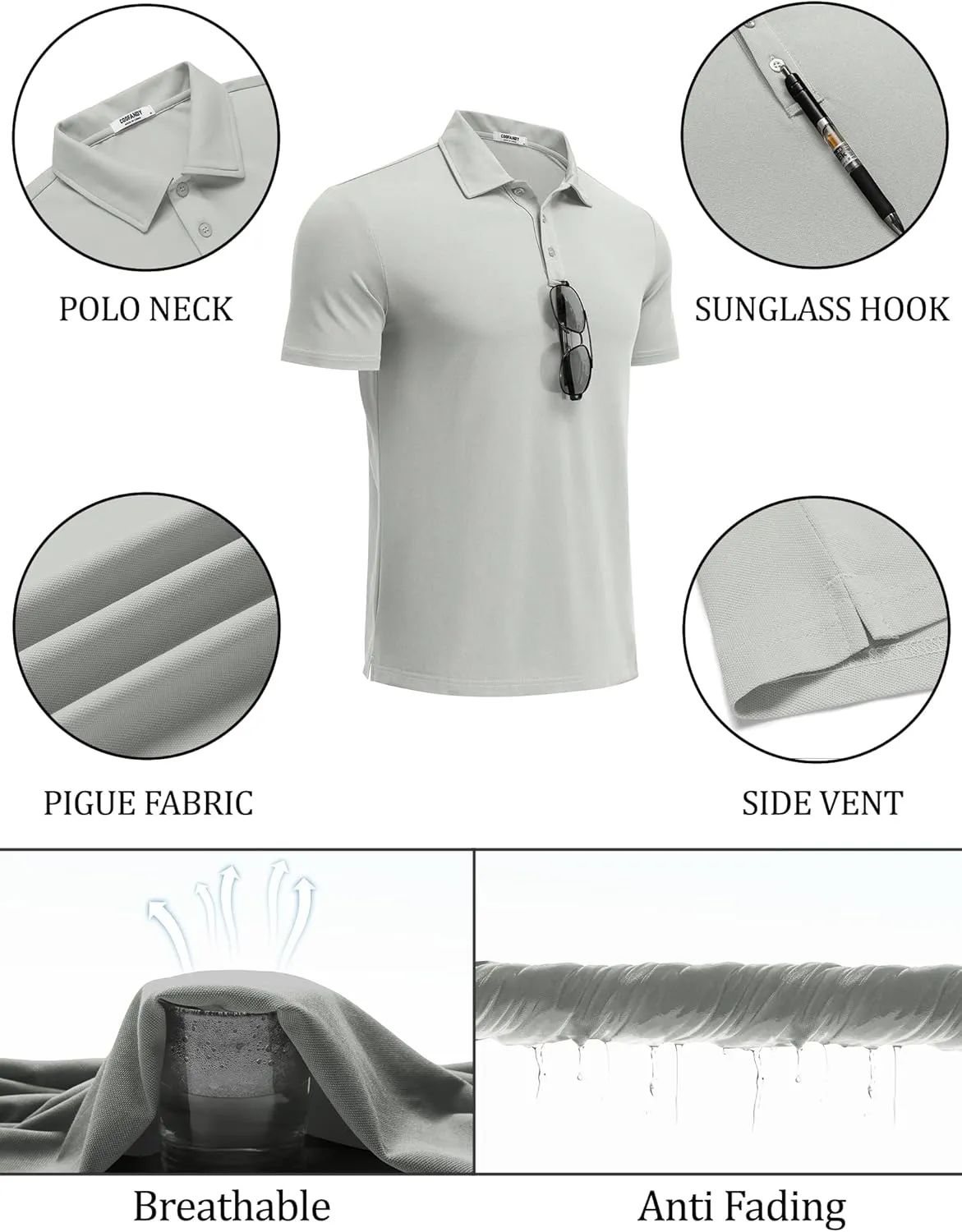COOFANDY Men's Polo Shirts Short Sleeve Pique Jersey Golf Shirt Casual Summer Collared T-Shirts