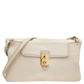 Cream Leather Fold Over Shoulder Bag