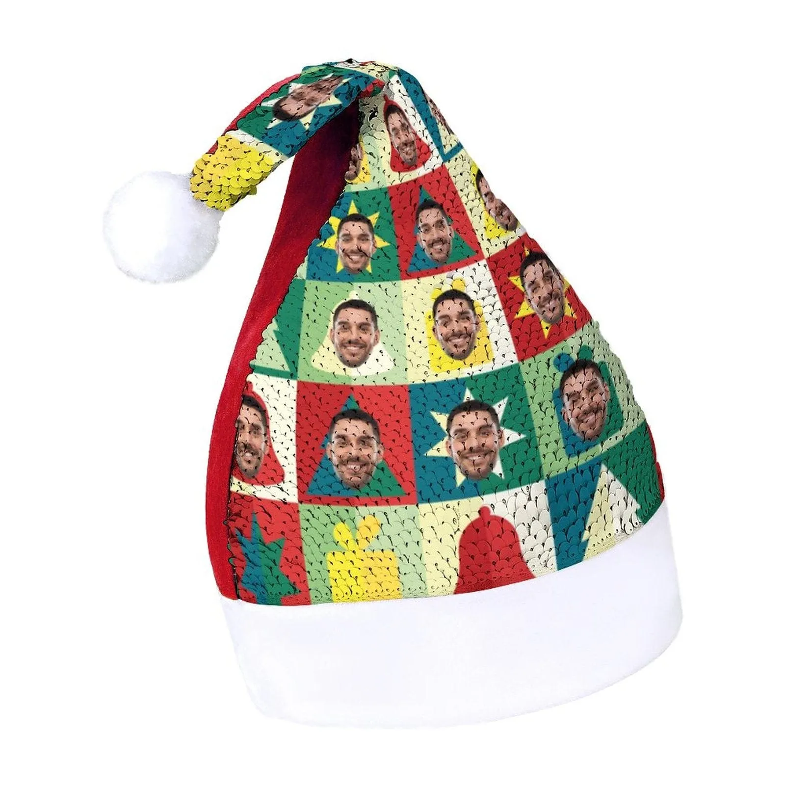 Custom Face Christmas Lattice Sequin Christmas Santa Hat