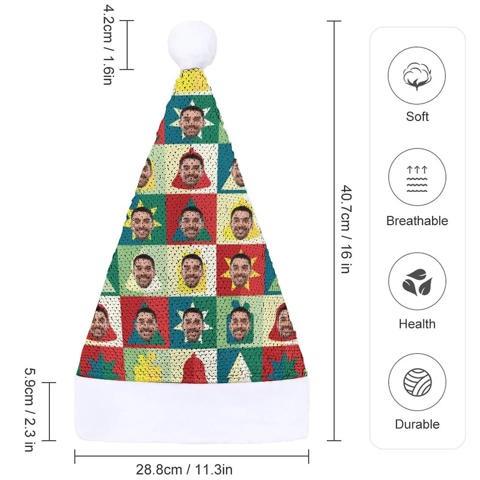 Custom Face Christmas Lattice Sequin Christmas Santa Hat