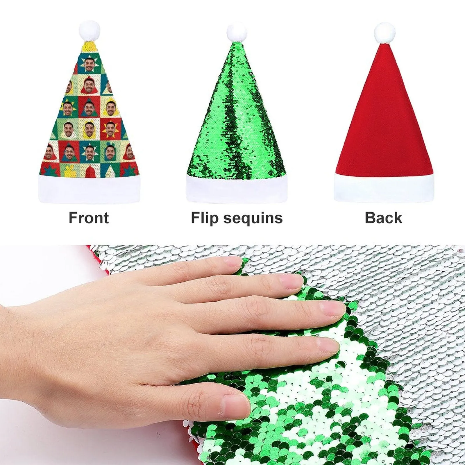Custom Face Christmas Lattice Sequin Christmas Santa Hat