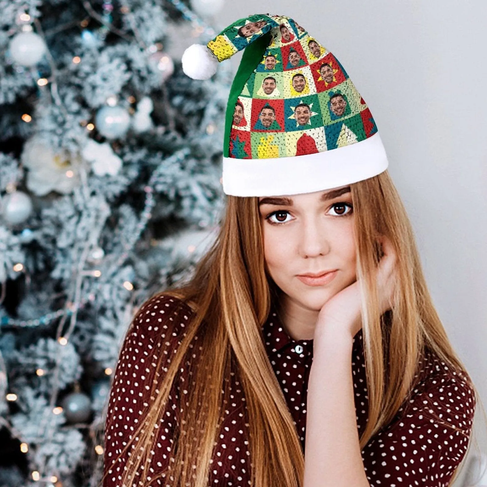 Custom Face Christmas Lattice Sequin Christmas Santa Hat