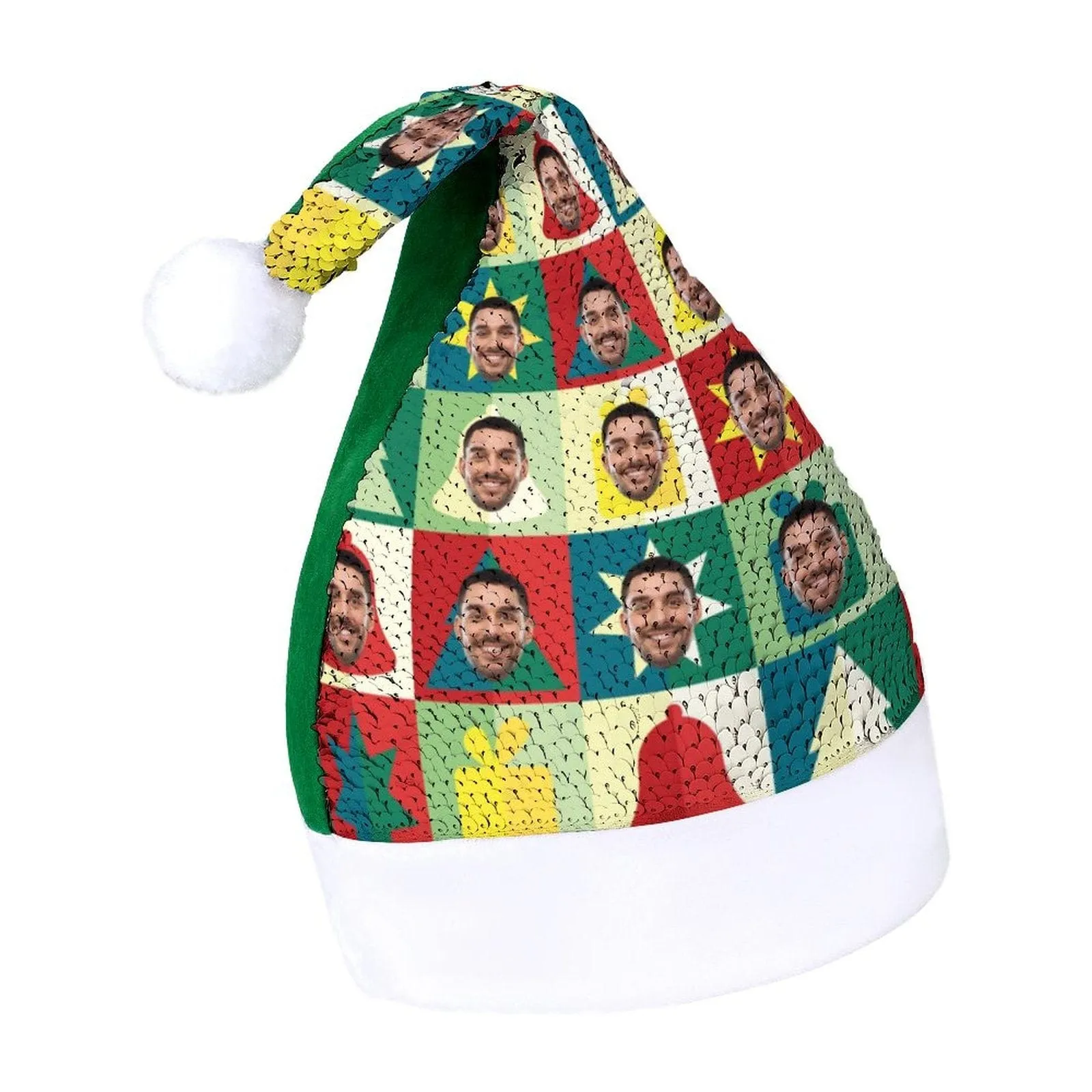 Custom Face Christmas Lattice Sequin Christmas Santa Hat