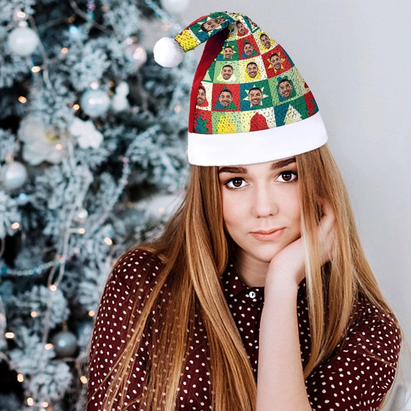 Custom Face Christmas Lattice Sequin Christmas Santa Hat