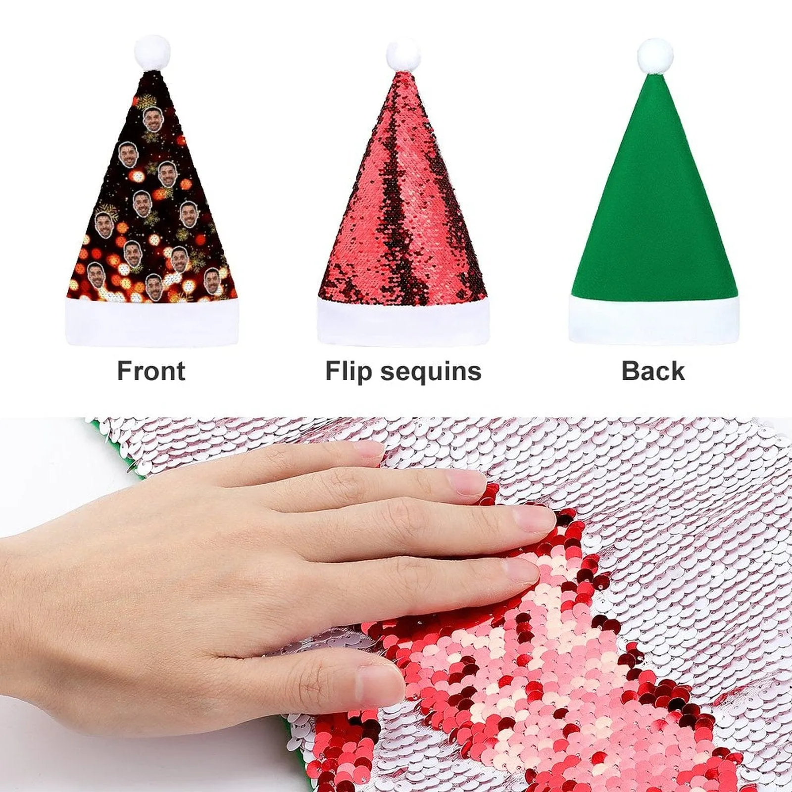 Custom Face Christmas Snowflake Sequin Christmas Santa Hat