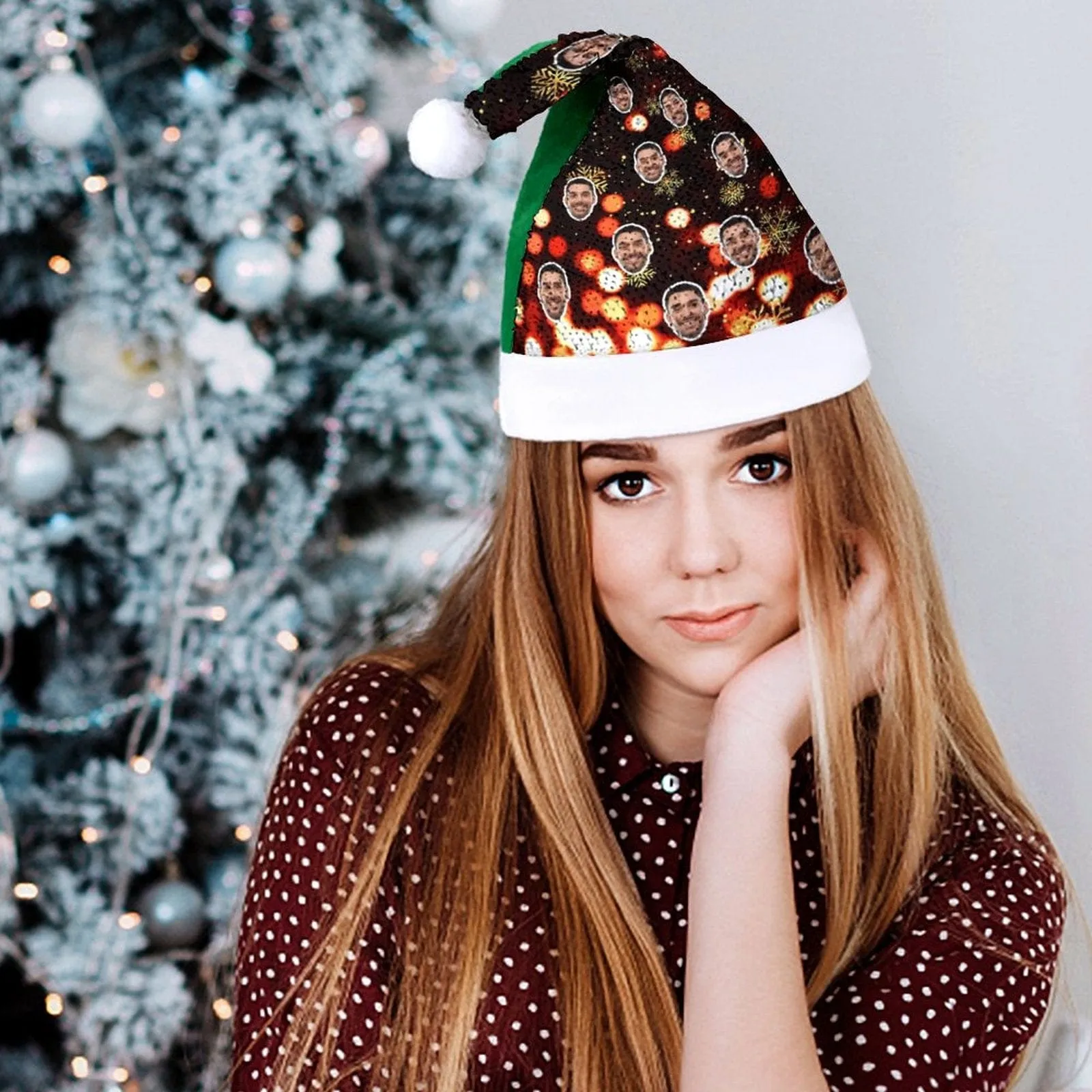 Custom Face Christmas Snowflake Sequin Christmas Santa Hat