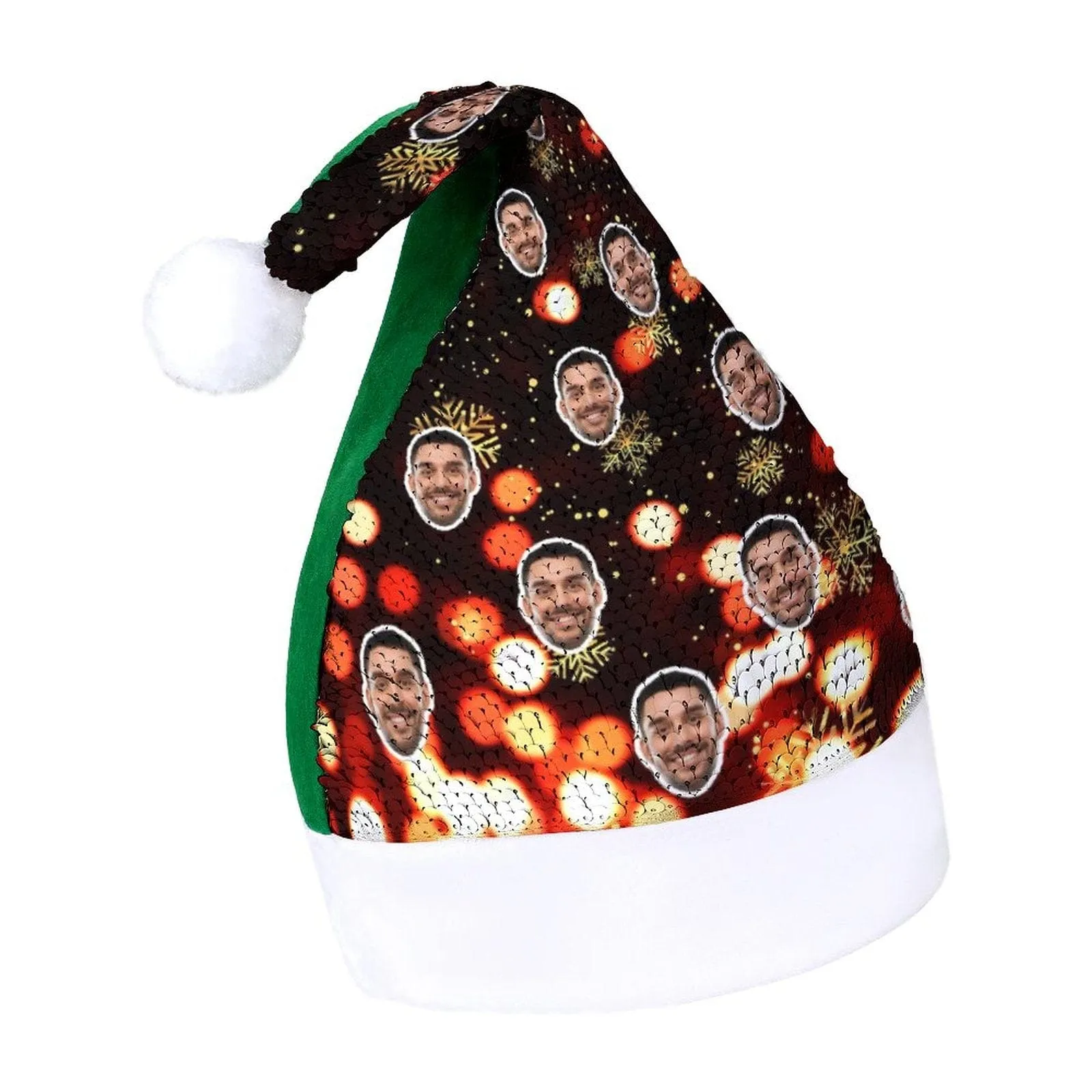 Custom Face Christmas Snowflake Sequin Christmas Santa Hat