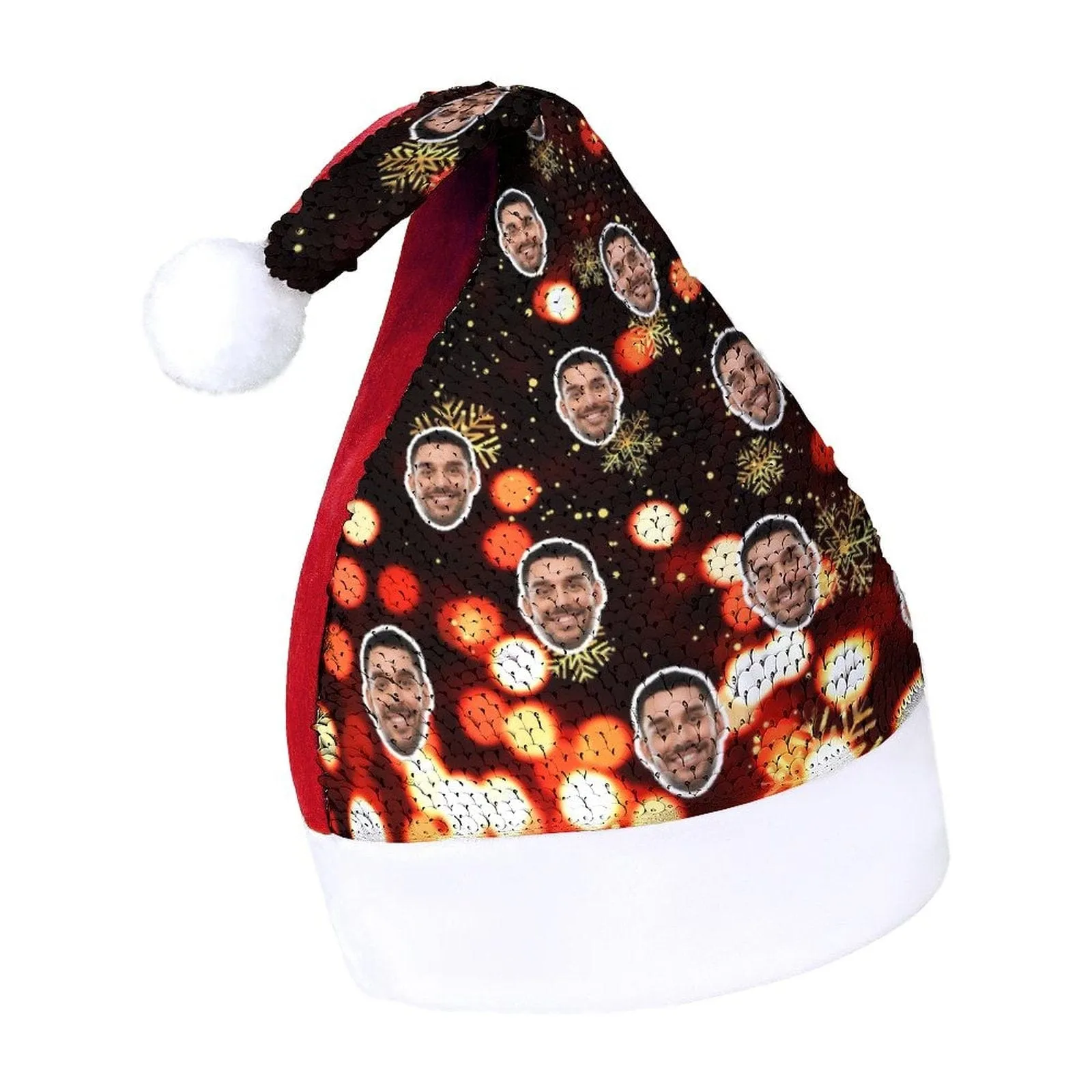 Custom Face Christmas Snowflake Sequin Christmas Santa Hat