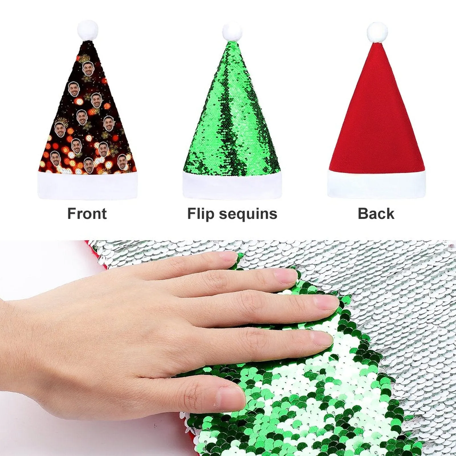 Custom Face Christmas Snowflake Sequin Christmas Santa Hat