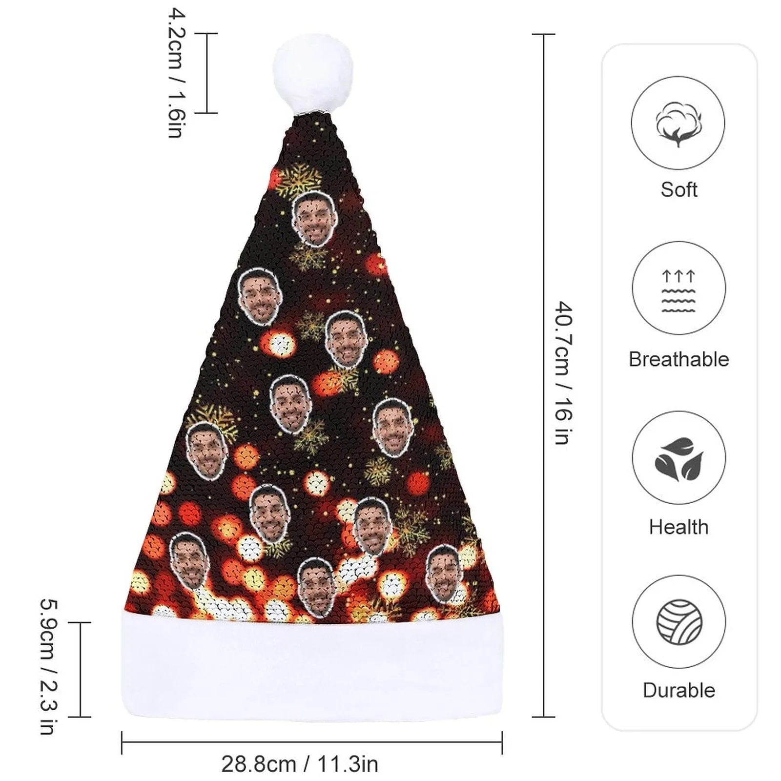 Custom Face Christmas Snowflake Sequin Christmas Santa Hat