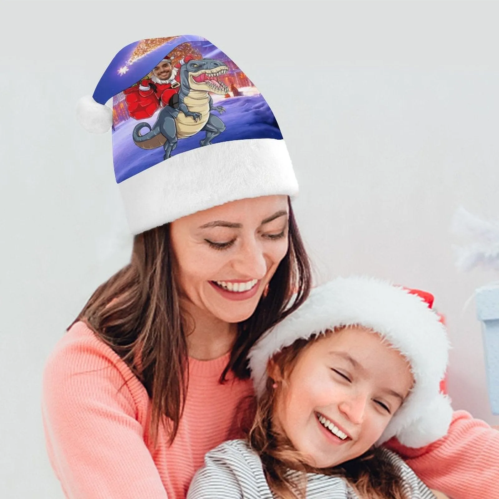 Custom Face Dinosaur Gift Christmas Hat