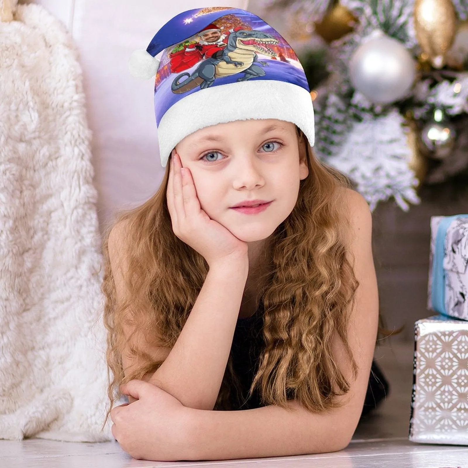 Custom Face Dinosaur Gift Christmas Hat