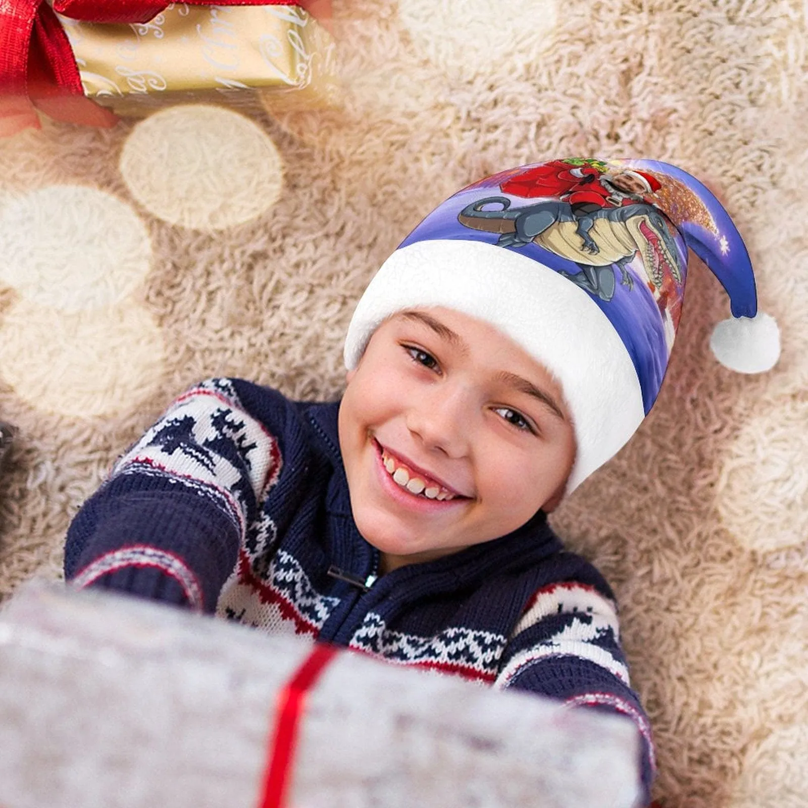 Custom Face Dinosaur Gift Christmas Hat