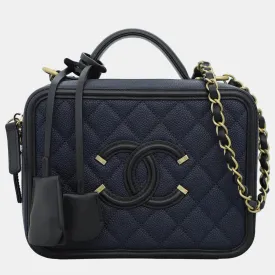 Dark Blue Caviar Medium CC Filigree Vanity Bag