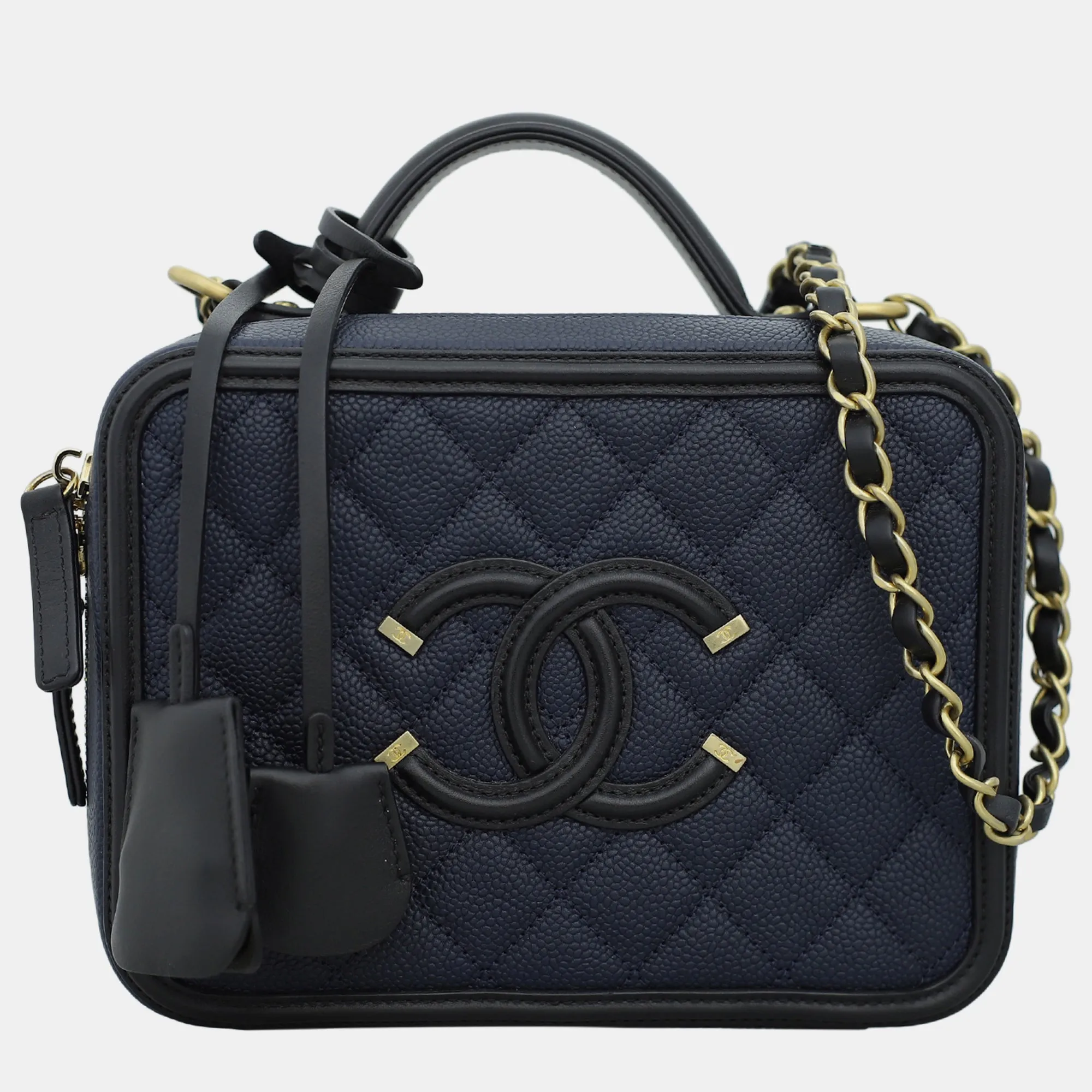 Dark Blue Caviar Medium CC Filigree Vanity Bag