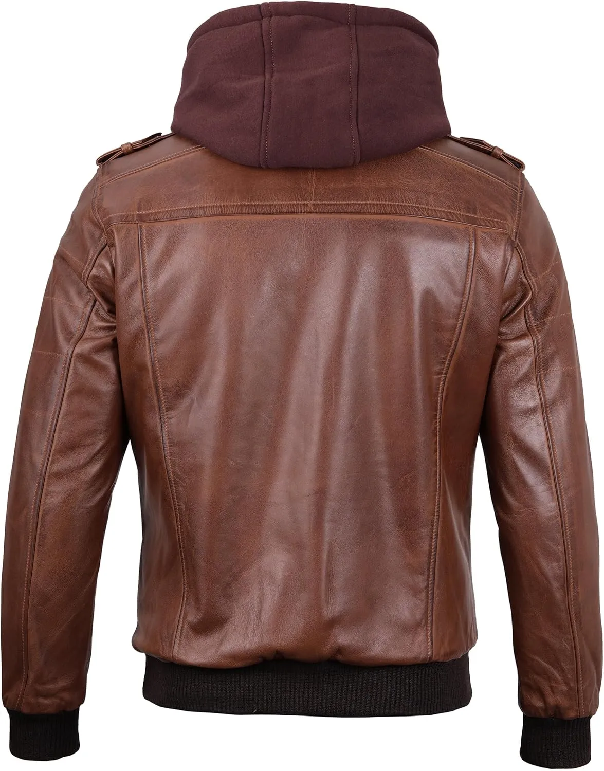 Decrum Hooded Leather Jacket Men - Casual Detachable Hood Leather Jackets for Men