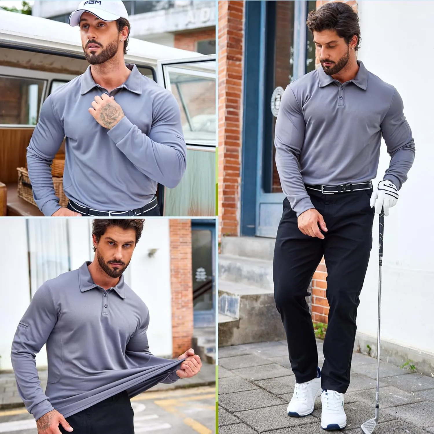 Deyeek Men's Polo Shirts Long Sleeve Golf Polo Shirts for Men Quick Dry UPF 50  Sun Protection Polos Casual Collared Shirts