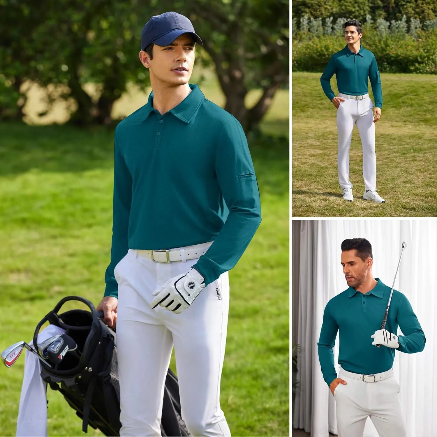 Deyeek Men's Polo Shirts Long Sleeve Golf Polo Shirts for Men Quick Dry UPF 50  Sun Protection Polos Casual Collared Shirts