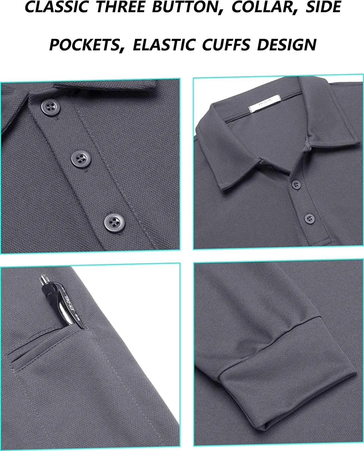 Deyeek Men's Polo Shirts Long Sleeve Golf Polo Shirts for Men Quick Dry UPF 50  Sun Protection Polos Casual Collared Shirts