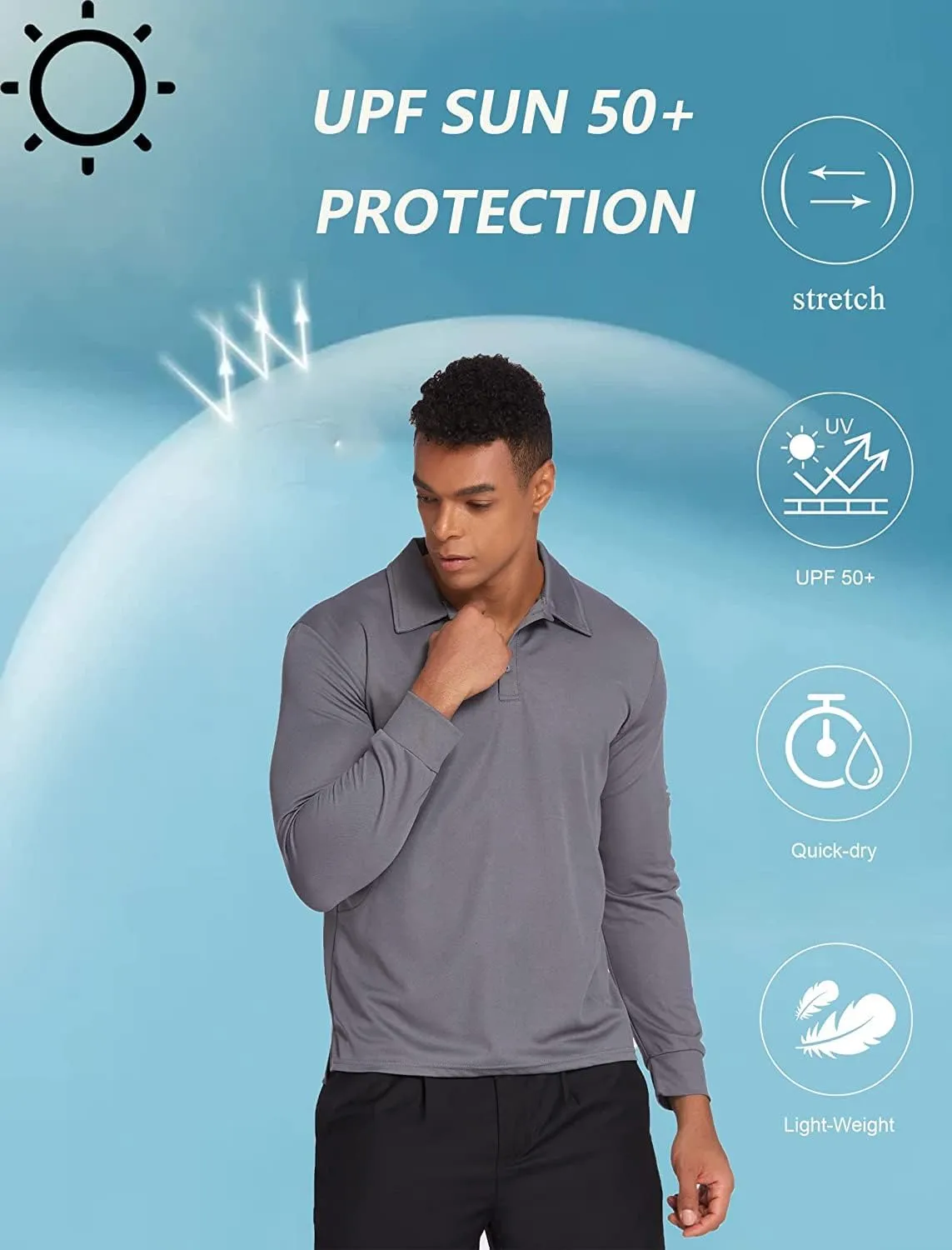 Deyeek Men's Polo Shirts Long Sleeve Golf Polo Shirts for Men Quick Dry UPF 50  Sun Protection Polos Casual Collared Shirts