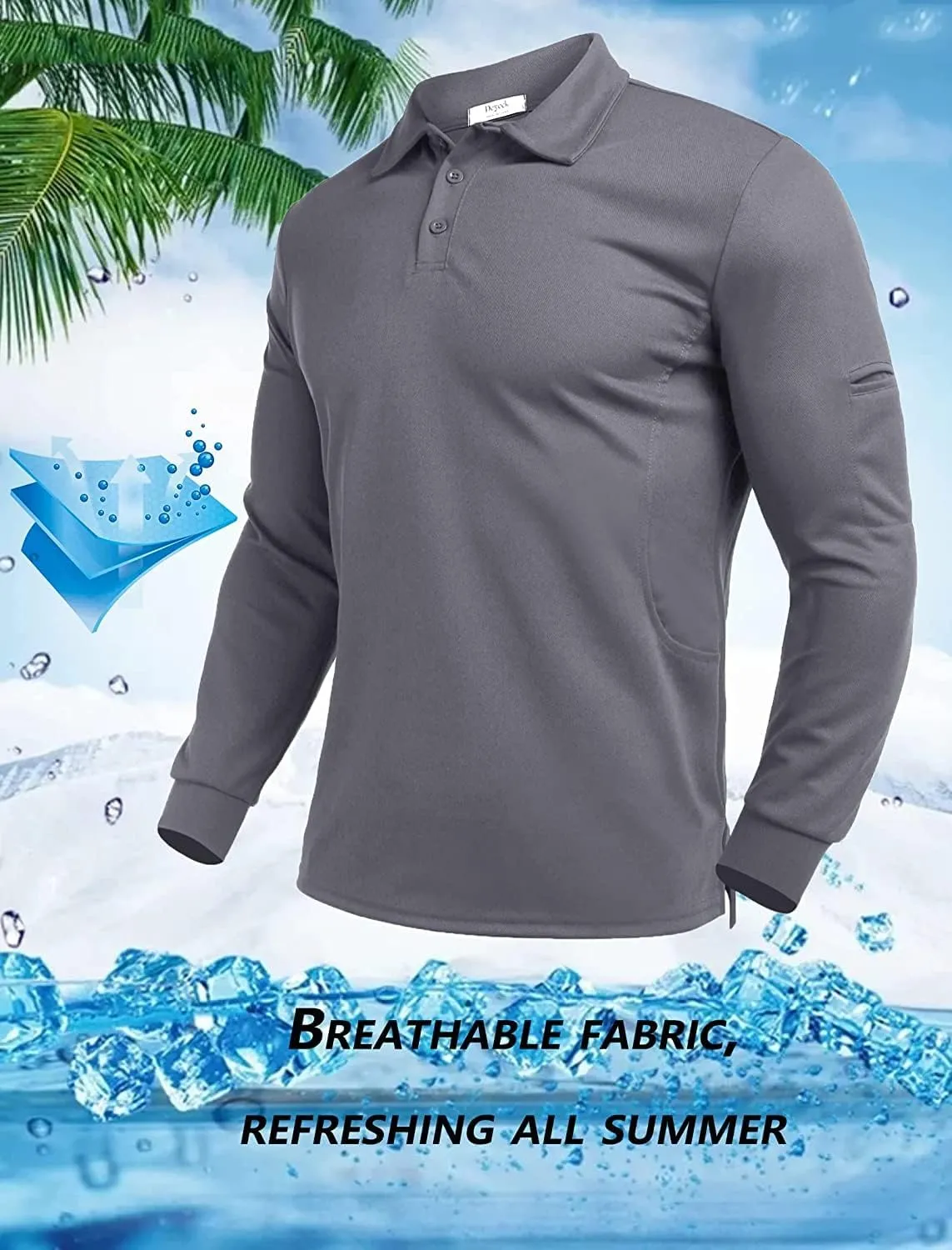 Deyeek Men's Polo Shirts Long Sleeve Golf Polo Shirts for Men Quick Dry UPF 50  Sun Protection Polos Casual Collared Shirts