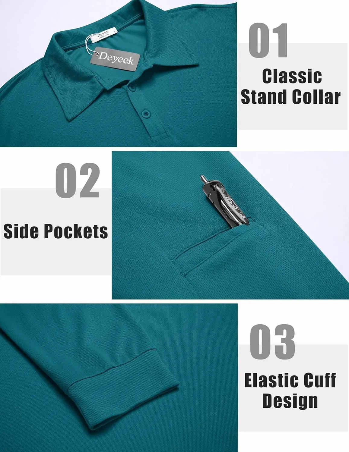 Deyeek Men's Polo Shirts Long Sleeve Golf Polo Shirts for Men Quick Dry UPF 50  Sun Protection Polos Casual Collared Shirts