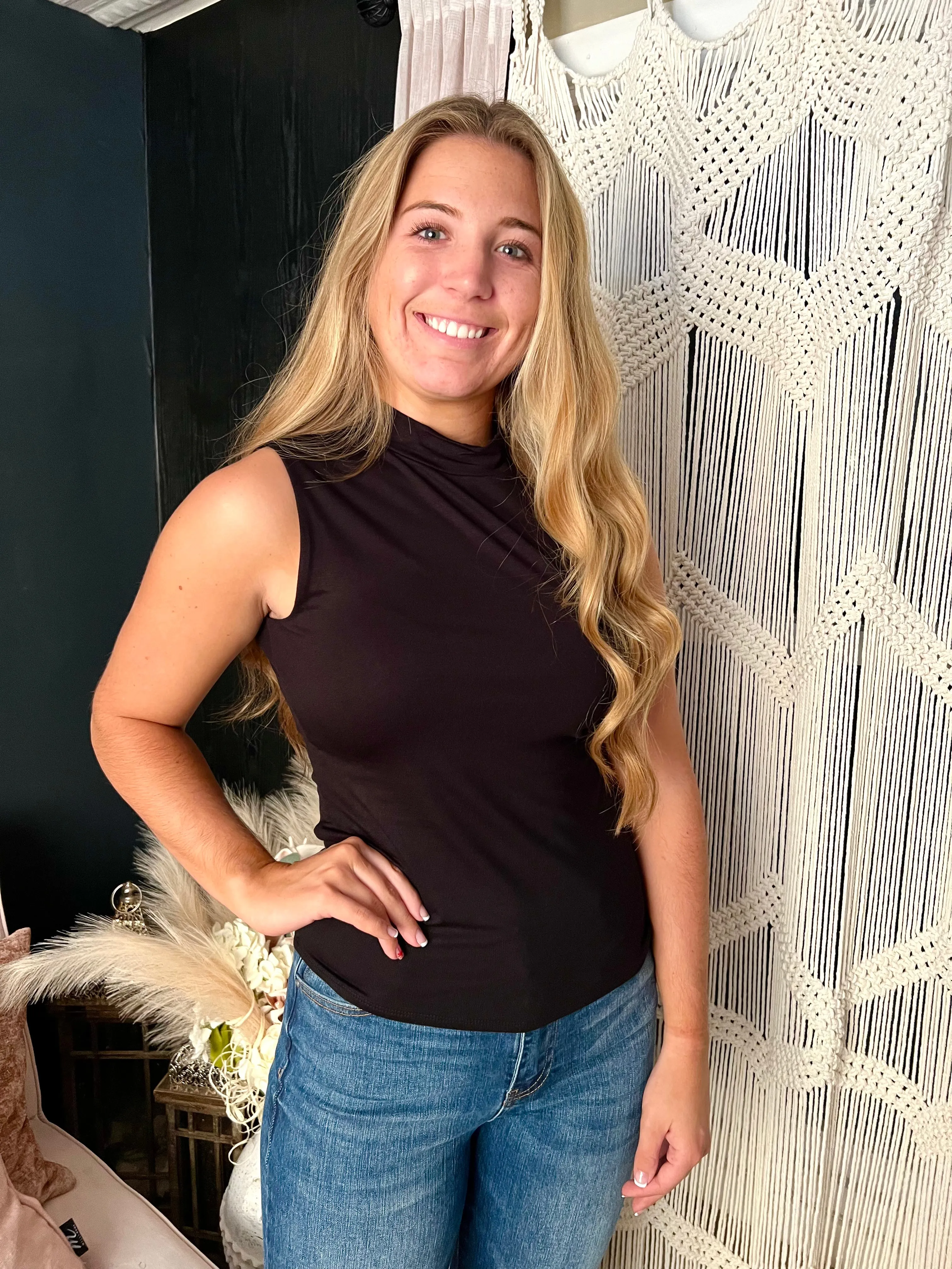 Double Layered Mock Neck Seamless Top