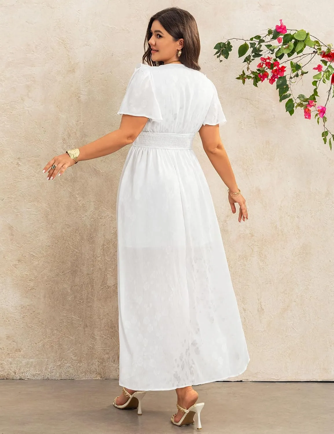 Dresses for Women 2025 Elegant Classy Wedding Guest Cocktail Formal Gown Short Flutter Sleeve Floral Maxi Dress