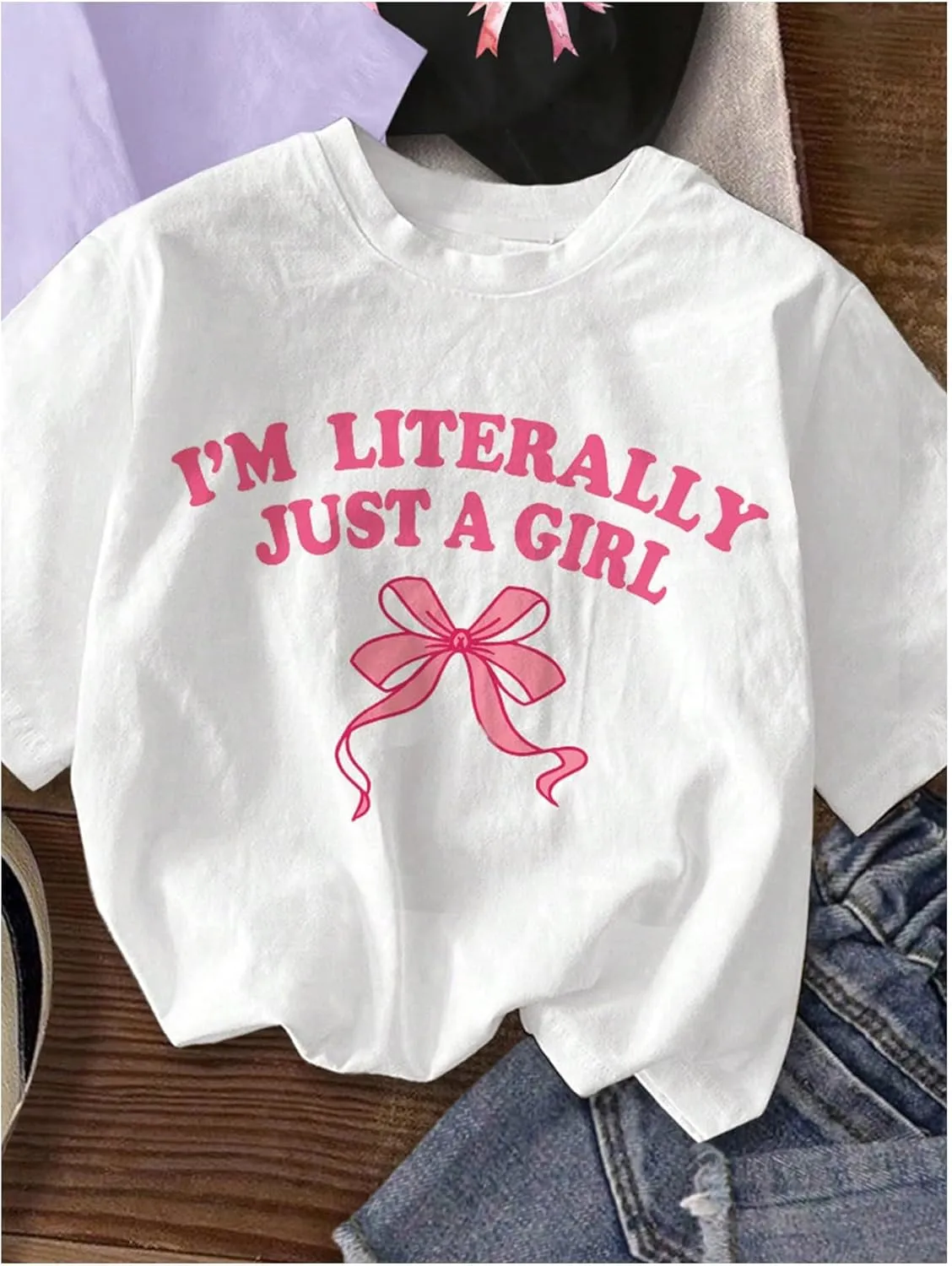 Girl's Bow Cherry Graphic Tees Short Sleeve Crewneck Cute T Shirts Tops for Teens Summer Tops