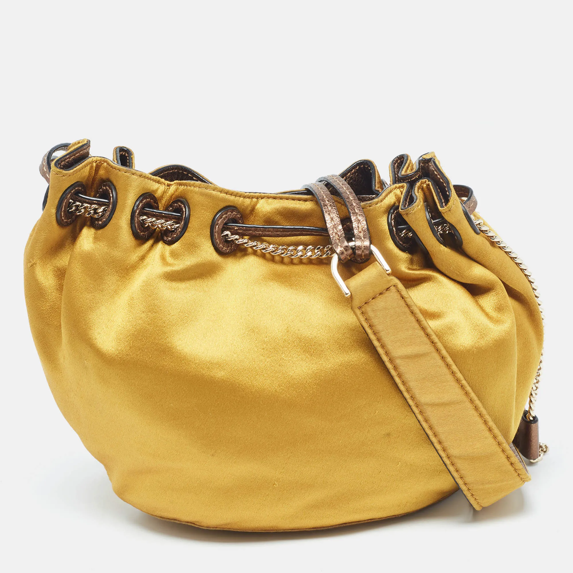 Gold Satin Love Power Bucket Bag