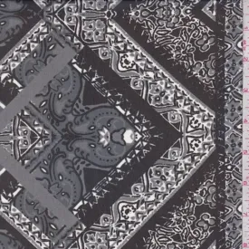 Granite/Black Deco Block Chiffon Fabric