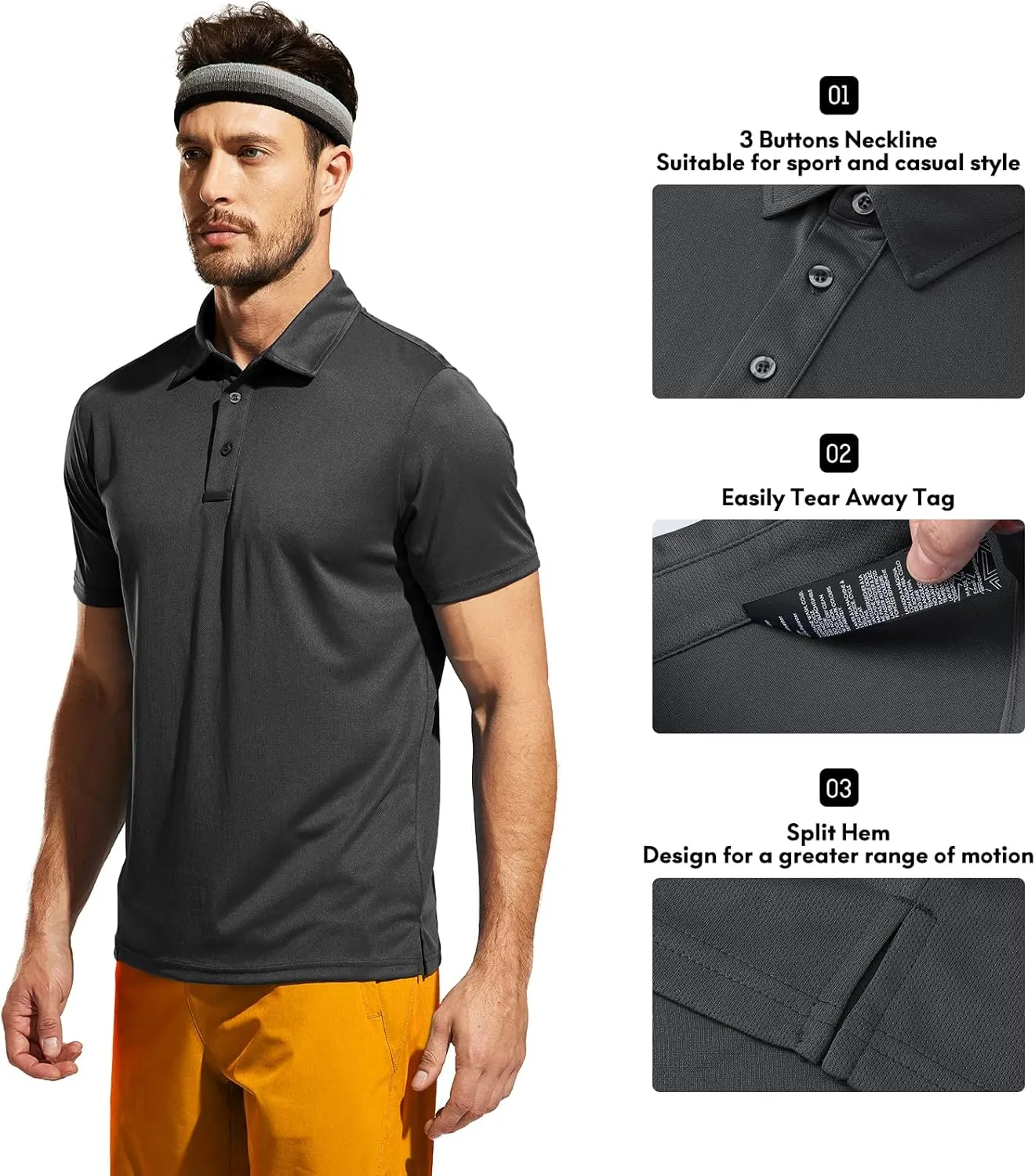 Haimont Polo Shirts for Men-Dry Fit Short Sleeve Collared Golf T-Shirts Business Casual Work Polos, Moisture Wicking